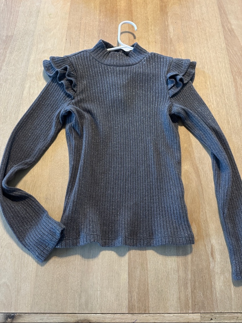 Janie and Jack Charcoal Ribbed Ruffle Shoulder Sweater